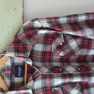 WRANGLER I Lightweight Red Plaid Flannel Pearl Snap Collared Shirt Top, XL